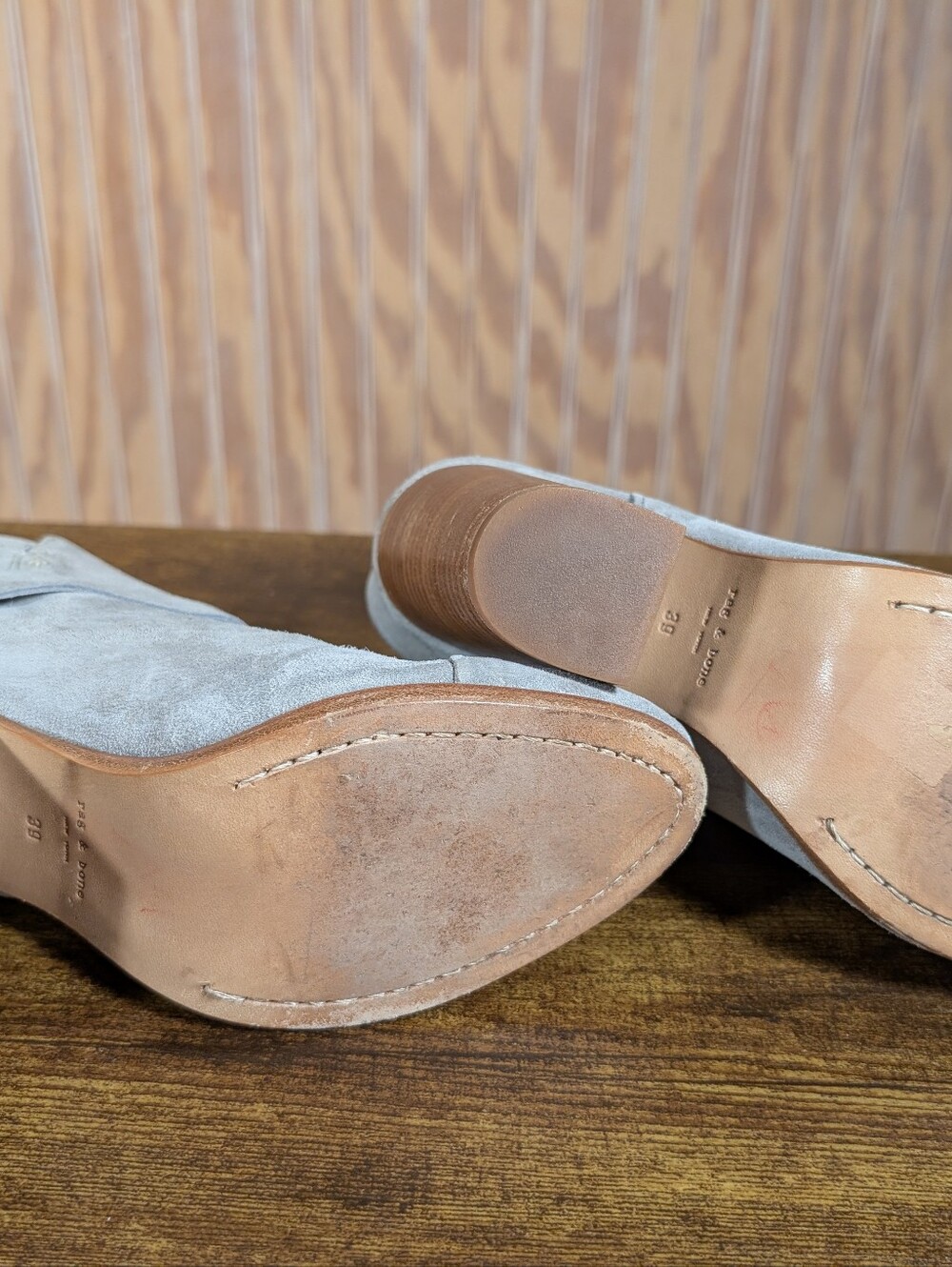 rag & bone Gray Suede Cutout Ankle Booties with Stacked Heel - Picture 9 of 10